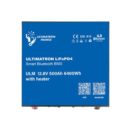 Ultimatron Batterie Lithium sous siège 12.8V 500Ah LiFePO4 Smart BMS Avec Bluetooth - Version chauffante / Batterie Lithium