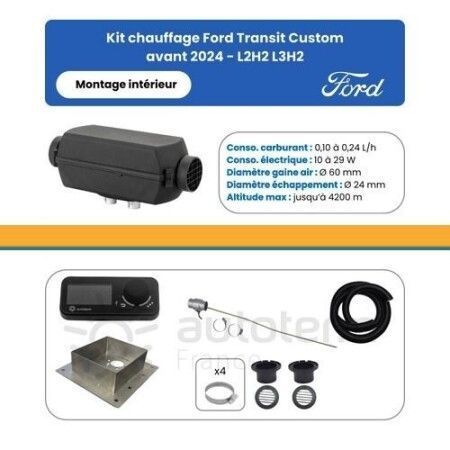 AUTOTERM - Kit Air 2D pour Ford Transit Custom avant 2024 L2H2/L3H2 - montage intérieur - 12 Volts / Chauffages