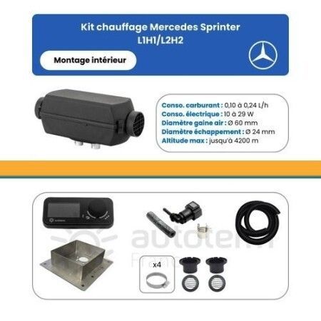 AUTOTERM - Kit Air 2D pour Mercedes Sprinter L1H1/L2H2 apr&egrave;s 2017 - montage int&eacute;rieur - 12 Volts