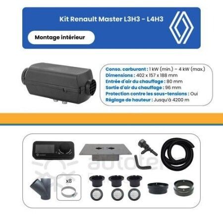AUTOTERM - Kit Air 4D pour Renault Master L3H3 - L4H3 de 2010 &agrave; 2024 - montage int&eacute;rieur - 12 Volts