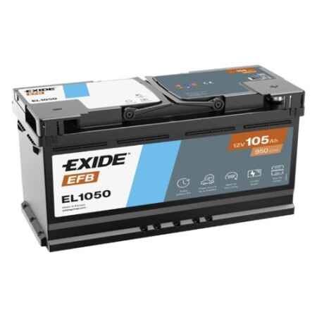 Batterie Exide Start-Stop EFB EL1050 12V 105Ah 950A, vue trois quarts