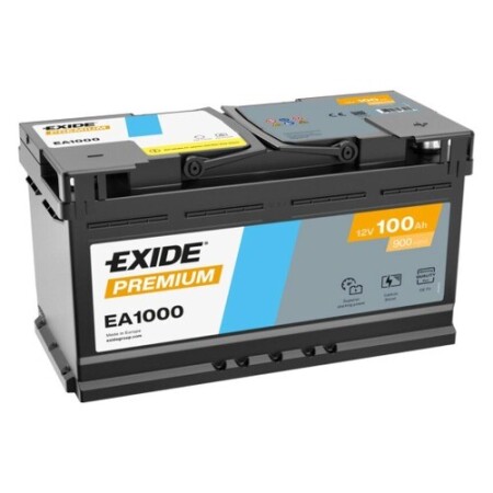 Batterie Exide Premium EA1000 12V 100Ah 900A, vue trois quarts