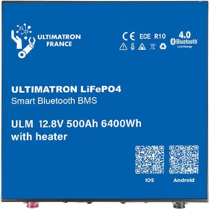 Ultimatron Batterie Lithium sous siège 12.8V 500Ah LiFePO4 Smart BMS Avec Bluetooth - Version chauffante / Batterie Lithium