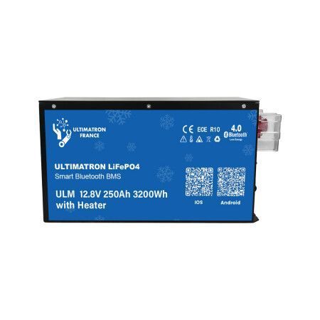 Ultimatron Batterie Lithium sous siège 12.8V 250Ah LiFePO4 Smart BMS Avec Bluetooth - Version chauffante / Batterie Lithium