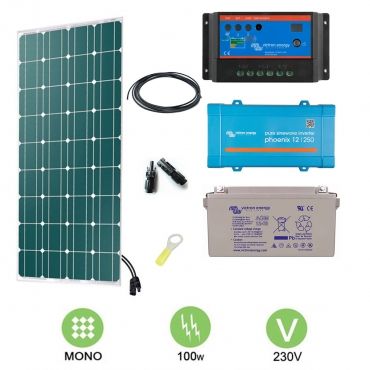 Kit solaire 100W Autonome Mono + Convertisseur 230V / Maison autonome