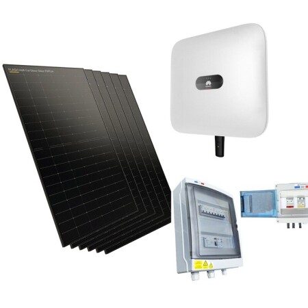 Kit solaire autoconsommation 3000 W DualSun Huawei triphas&eacute; : 6 panneaux DualSun 500 Wc TOPCon, onduleur Huawei triphas&eacute;, coffret de protection DC et coffret de protection AC