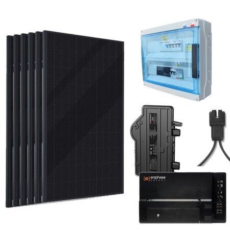 Kit solaire autoconsommation 3000 W Voltec Enphase portrait triphas&eacute; : 6 panneaux Voltec Tarka L 110R 500 Wc, 6 micro-onduleurs Enphase IQ8P, c&acirc;ble Q, coffret de protection AC et passerelle de communi