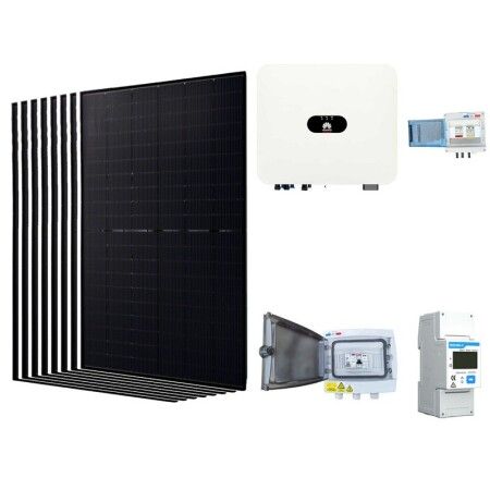 Kit solaire autoconsommation 4000 W bifacial Jolywood Huawei monophas&eacute; : 8 panneaux Jolywood 500 Wc bifaciaux, onduleur Huawei, coffret de protection DC et coffret de protection AC