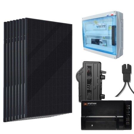 Kit solaire autoconsommation 4000 W Voltec Enphase portrait triphas&eacute; : 8 panneaux Voltec Tarka L 110R 500 Wc, 8 micro-onduleurs Enphase IQ8P, c&acirc;ble Q, coffret de protection AC et passerelle de communi
