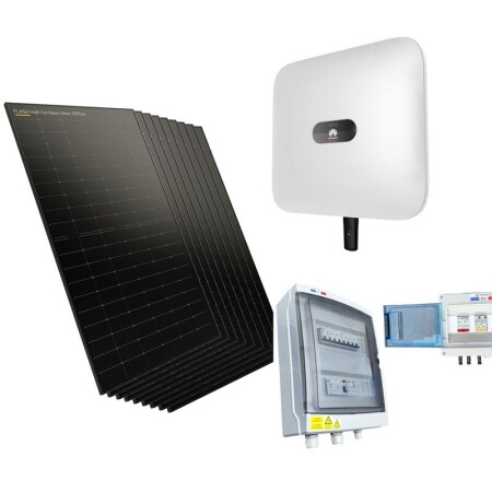 Kit solaire autoconsommation 4500 W DualSun Huawei triphas&eacute; : 9 panneaux DualSun 500 Wc TOPCon, onduleur Huawei triphas&eacute;, coffret de protection DC et coffret de protection AC