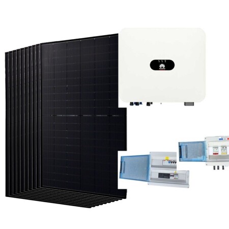Kit solaire autoconsommation 5000 W bifacial Jolywood Huawei monophas&eacute; : 10 panneaux Jolywood 500 Wc bifaciaux, onduleur Huawei, coffret de protection DC et coffret de protection AC
