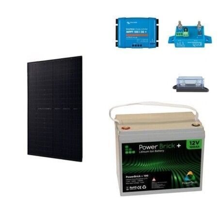 Kit solaire autonome 500 W 12 V : panneau Jolywood 500 Wc, r&eacute;gulateur MPPT 100/30, Smart BatteryProtect, porte-fusible MEGA et batterie lithium PowerBrick+ 12V 100Ah