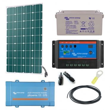 Kit solaire 150W Autonome Mono + convertisseur 230V/375VA / Maison autonome