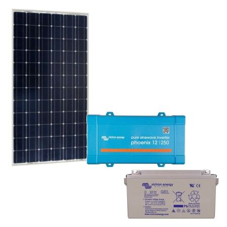 Kit solaire autonome 95W : panneau Victron BlueSolar 95W, convertisseur Phoenix 250VA et batterie GEL 60Ah