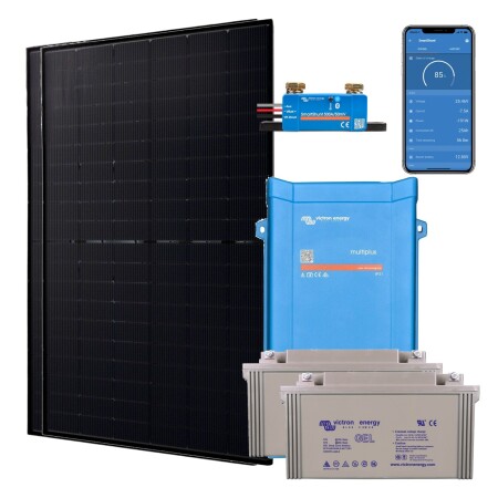 Kit solaire hors r&eacute;seau 1000W hybride 1200VA : 2 panneaux Jolywood 500W, Victron Multi 24V 1200VA, 2 batteries GEL 165Ah et SmartShunt