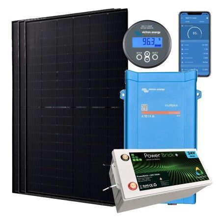 Kit solaire hors réseau autonome 1500W - Lithium Powerbrick 3,84 kWh - Hybride 230V/1600VA / Avec possibilité d'ajouter un groupe électrogène