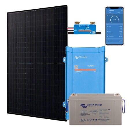 Kit solaire hors r&eacute;seau 500W hybride 1200VA : panneau Jolywood 500W, Victron Multi 1200VA, batterie plomb-carbone 160Ah et SmartShunt