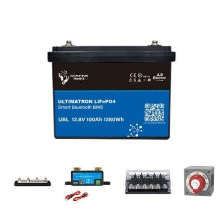 Pack Protections + Batterie solaire 100Ah PRO Lithium 12V - Ultimatron / Pack nomade