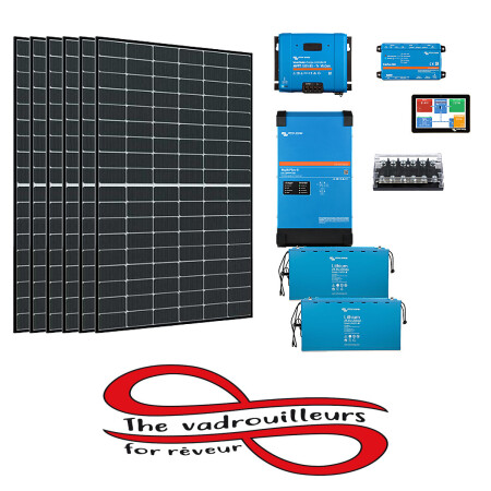 Kit solaire bus 2700 W : 6 panneaux DMEGC bifacial 450 W, MultiPlus-II 24V 3000VA, MPPT 150/85, 2 batteries Victron 25,6V/200Ah Smart, Cerbo GX et GX Touch 70