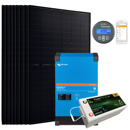 Kit solaire hors réseau autonome 4000W- Lithium PowerBrick 5.38kWh - Hybride 230V/5000VA / Avec possibilité d'ajouter un groupe électrogène