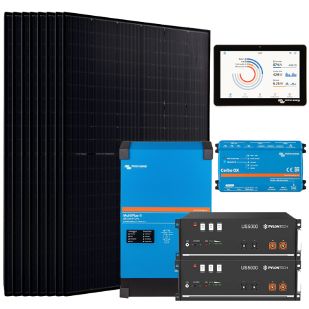 Kit solaire hors réseau autonome 4000W - Lithium Pylontech 9.6kWh- Hybride 230V/5000VA / Avec possibilité d'ajouter un groupe électrogène